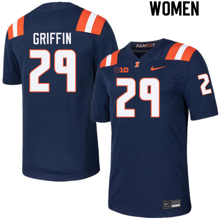 Women #29 TJ Griffin Illinois Fighting Illini College Football Jerseys Stitched-Navy